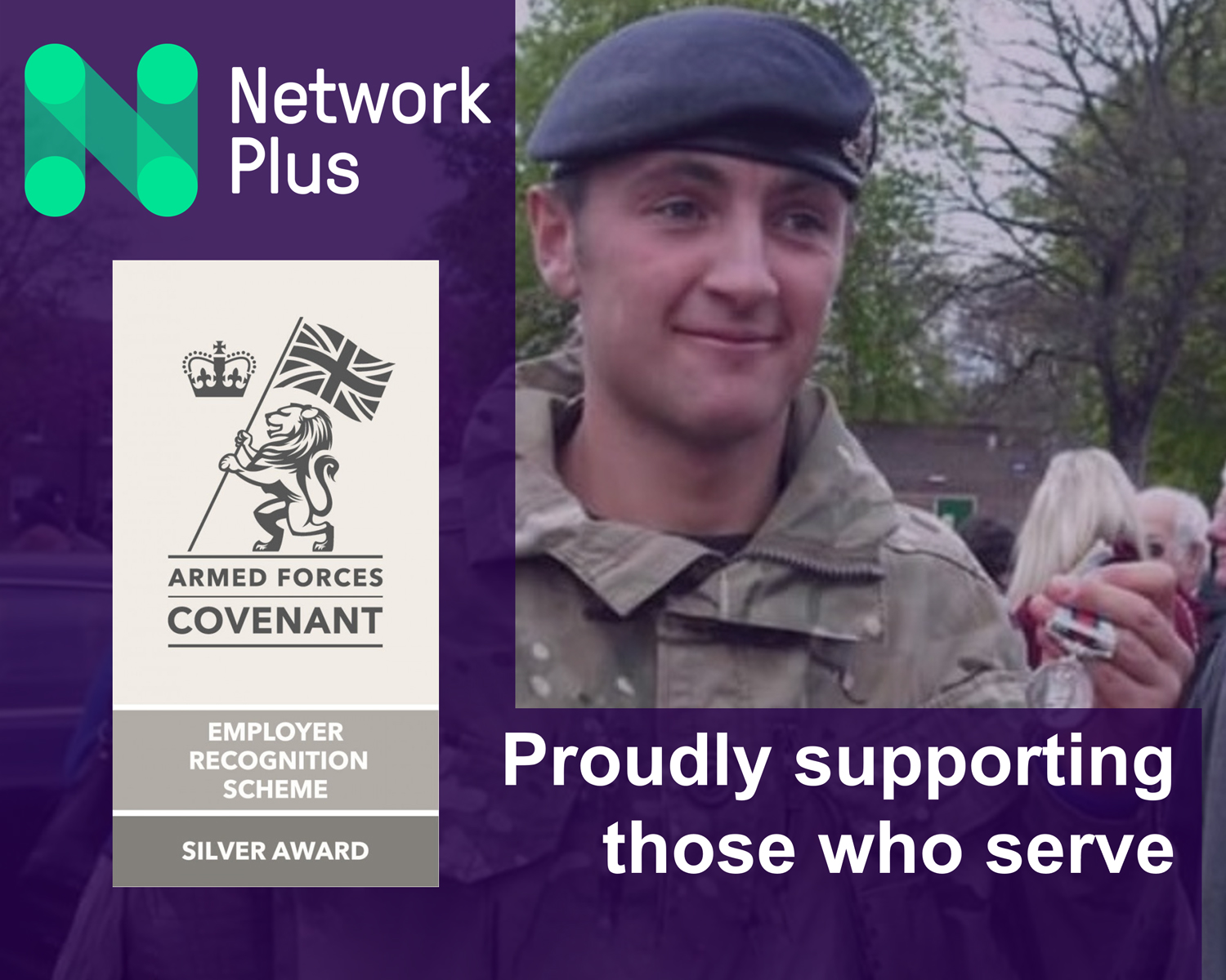Network Plus has been awarded silver on the Ministry of Defence’s Employer Recognition Scheme, acknowledging its outstanding support for the Armed forces community