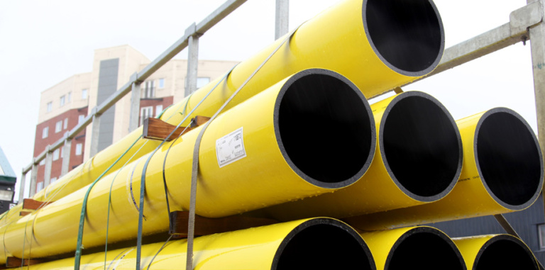 Stack of yellow gas pipes